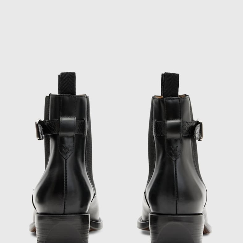 Black Leather Men's Ankle Buckle Boots - Picture 3 of 3
